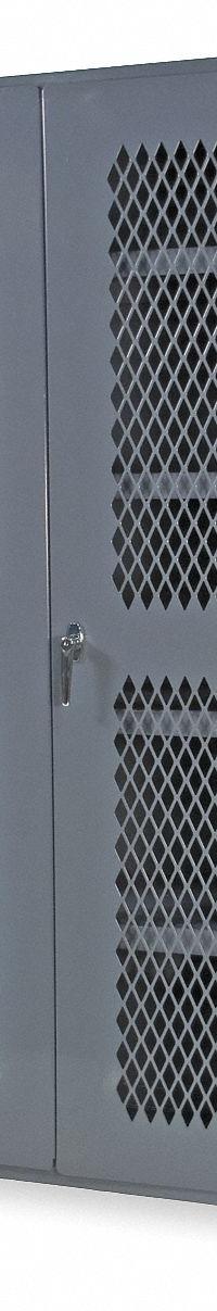 DURHAM MFG Storage Cabinet: 36 in x 18 in x 72 in, 4 Adj Shelves, Swing Handle & Keyed, Frame, Gray (MPN EMDC-361872-95). Key specifications — Brand: DURHAM MFG; Body Panel Type: Ventilated; Base Type: Frame; Cabinet Color: Gray; Frame Assembled: Assembled.