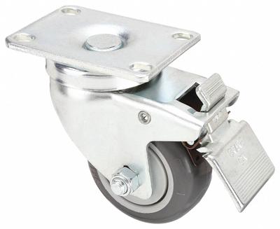 APPROVED VENDOR Plate Caster: Swivel, Total Lock, Polyurethane, 3 1/2 in Wheel Dia, Ball - Light-Duty Plate Casters