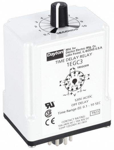 Dayton Single Function Time Delay Relay: Socket Mounted, 240V AC, 10 A, 11 Pins/Terminals - Socket-Mounted Relays