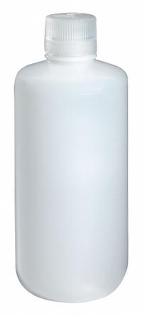 NALGENE Sampling Bottle: HDPE, 32 fl oz, 960 mL, Natural, 38-415 Screw Closure Size, Polypropylene (MPN PLA-03158). Key specifications — Body Color: Natural; Closure Attached: Packaged Separately; Brand: NALGENE; Pre-Cleaned: None; Closure Included: Yes.