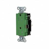 HUBBELL Receptacle: Decorator Duplex, 5-15, Green, 125V AC, 15 A, 2 Pole / 3 Wire (MPN HBL2152STGNTR)