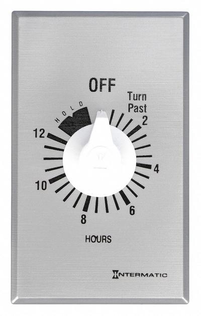 INTERMATIC Spring-Wound Timer: 12 hr Max, SPST, 120/277V AC, Wall Plate Included - Spring-Wound Mechanical Timers with Wall Plates