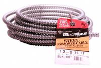 SOUTHWIRE Metal Clad Cable: 12 AWG, 2 Conductors, Copper, 25 ft, Galvanized Steel, Std, THHN (MPN 55274921). Key specifications — Brand: SOUTHWIRE.