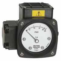 MIDWEST INSTRUMENT Differential Pressure Gauge & Switch: Back, 1/4 in NPT Female, 142, 2 1/2 in Dial (MPN 142-AA-00-O(AA)-20P). Key specifications — Sensor Type: Diaphragm; Series: 142; Housing Material: Aluminum; Certificate of Calibration: Not Included; Gauge Accuracy: ±3-2-3%.