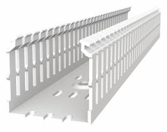 Wiring Duct: 1 in Nom Wd, 2.2 in Slot Ht, 3 in Nom Ht, 0.2 in Slot Wd, PVC, 72 in Lg, White (MPN TYD1X3NPW6). Key specifications — Material (Duct, Divider, Covers): PVC; Item [MERCH]: Flush Cover Wiring Duct; Brand: THOMAS & BETTS; Wall Type: Narrow Slot; Mounting Style (Ducts): Screw Mount; Color (Duct, Cover): White; Compatable Cover Style: Snap-On; Type: Wiring Duct Base.