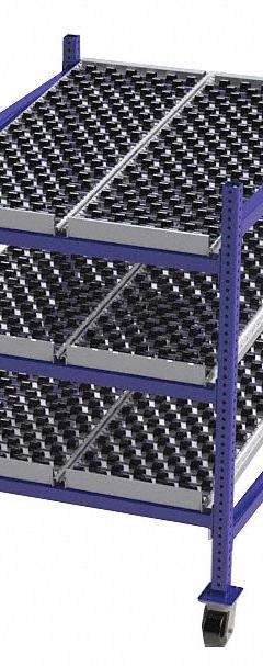 UNEX FLOW CELL Gravity Flow Rack: 36 in x 48 in x 54 in, Tilt, 3 Shelves, Rubber (MPN FCM99SW36483). Key specifications — Brand: UNEX FLOW CELL; Decking Material: Rubber.