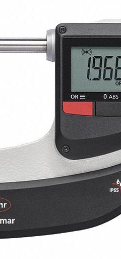 MAHR IP65 Digital Outside Micrometer: 2 in to 3 in /50 mm to 75 mm, Inch/Metric, IP65 (MPN 4157102). Key specifications — attr1182744: 0.00005 in/0.001 mm; attr1182751: Certificate of Conformance; attr1182776: IP65; attr1182741: MAHR; attr1182743: +/- 0.003 mm; attr1182759: Yes.