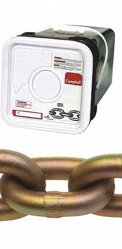 CAMPBELL Straight Chain: 1/4 in Chain Trade Size, 70 Chain Grade, Carbon Steel, Straight, Welded (MPN T0510426). Key specifications — Brand: CAMPBELL.
