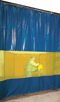 STEINER Welding Curtain Wall: Vinyl-Laminated Polyester, 10 ft Ht, 10 ft Wd, Blue/Yellow (MPN AWY00). Key specifications — attr424797: STEINER; attr552354: Vinyl-Laminated Polyester.