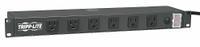 TRIPP LITE Power Distribution Unit: 120V AC, 12 Outlets, NEMA 5-15R, Non-Metered, 1 RU, Front Facing (MPN RS1215-RA). Key specifications — Plug Type: NEMA 5-15P; Brand: TRIPP LITE; Maximum Input Voltage: 120V AC; Receptacle Type: NEMA 5-15R; Mounting Location: Horizontal Rack; Facing: Front.