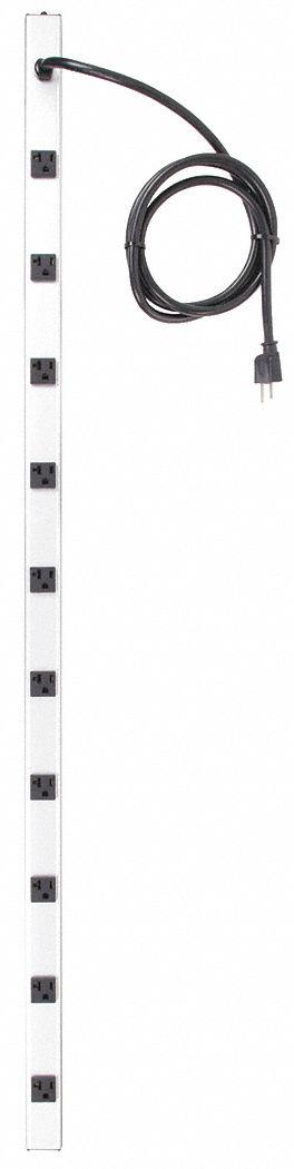 APPROVED VENDOR Outlet Strip: 10 Outlets, 6 ft Cord Lg, 20 A Current - Industrial Power Strips