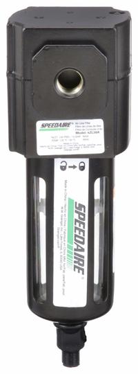 SPEEDAIRE Compressed Air Filter: Particulate, 1/4 in NPT, 5 micron, 55 cfm, 150 psi Max Op Pressure (MPN 4ZL38). Key specifications — attr110055: Intermediate Duty; attr110008: SPEEDAIRE.