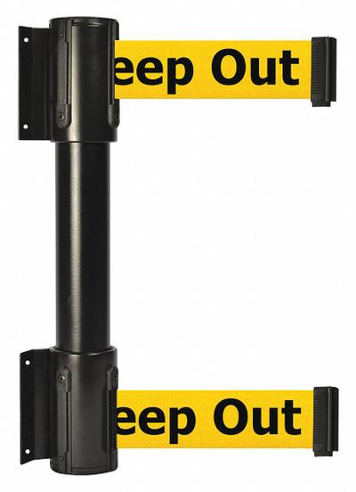 TENSABARRIER Belt Barrier: Fixed Mounting Plate, 13 ft Belt Lg, Danger Messaging - Wall-Mount Retractable Belt Barriers