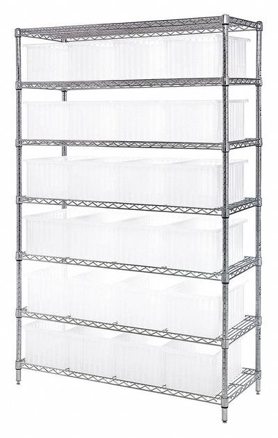 QUANTUM STORAGE SYSTEMS Bin Shelving: 48 in x 18 in x 74 in, 1 Sided, 24 Bins, Closed - Wire Stationary Bin Shelving with Closed-Front Bins
