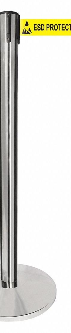QUEUEWAY Barrier Post with Belt: Yellow, No Pattern, ESD Protected Area, 10 ft Belt Lg, Silver (MPN QPLUS-1P-ESD). Key specifications — attr981468: Metal Alloy; attr981465: Yellow; attr981461: QUEUEWAY; attr981440: Metal Alloy; attr981443: Silver; attr981449: ESD Protected Area; attr981448: Black.