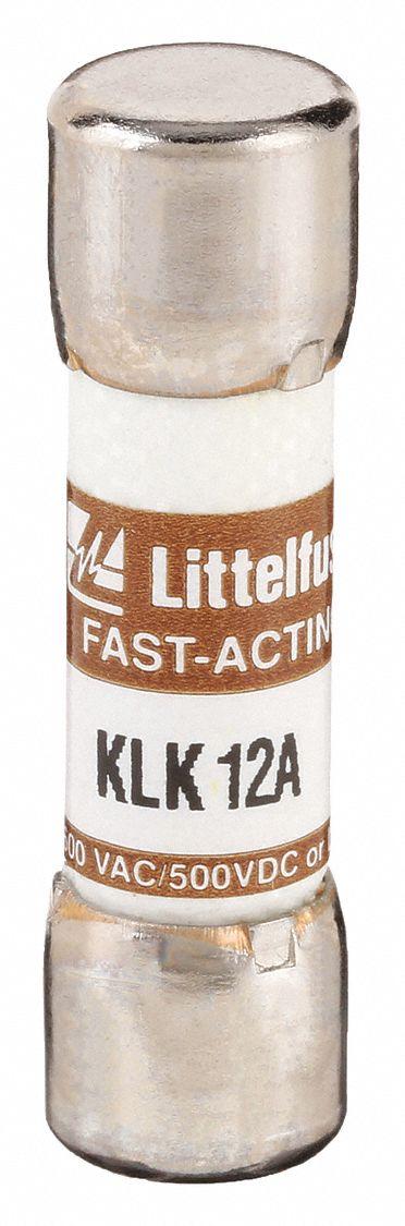 LITTELFUSE Fuse: KLK Series, Midget, Fast-Acting, 12 A, 600 V AC, 500 V DC - Fast-Acting Cylindrical Fuses