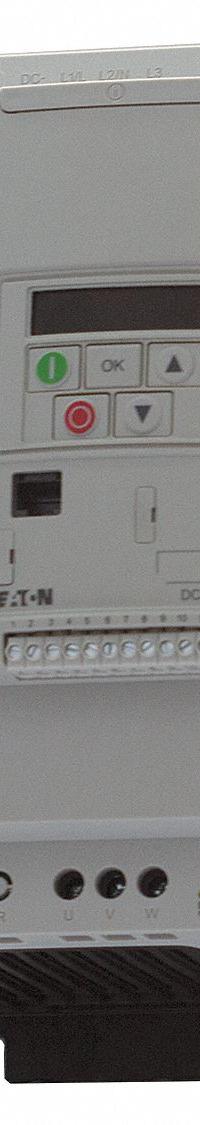 EATON Variable Frequency Drive: In Phase Three, Out Phase Three, 15 hp, 24 A Output Current - Max (MPN DA1-34024FB-A20C). Key specifications — Style: Advanced MicroDrive; Color: White; Output Phase: Three.