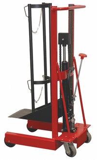 DAYTON Manual Cylinder Platform Lift Truck: 300 lb, 20 in L x 12 in W Platform, Hydraulic (MPN 26W609). Key specifications — Securing Mechanism: Chain; Brand: DAYTON; Caster/Wheel Configuration: (2) Swivel.