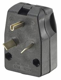 LEVITON Straight Blade Plug: TT-30P, 125V AC, 30 A, 2 Pole, 3 Blade, Black (MPN 830-E)