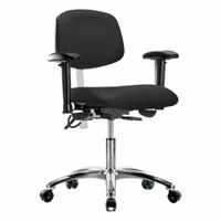 ESD/Cleanroom Chair: Vinyl, Arms Included, Ht Range 19 in to 24 in, 19 in Seat Wd, 18 in Seat Dp (MPN BR-NECR-DHCH-CR-T1-A1-EC-ESDBLK). Key specifications — Foot Support: No; Back Tilt Backward: 13.5°; Back Tilt Forward: 10.5°; Base Material: Aluminum; Brand: APPROVED VENDOR; Product Type: Cleanroom Chair; Cleanroom Class: ISO 5; ESD-Safe: ESD-Safe.