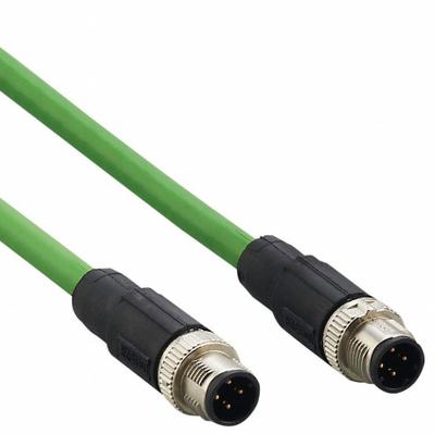 IFM Ethernet Cable: M12 Male Straight x M12 Male Straight, 10 m Lg, PVC, Green - M12 Connector to M12 Connector Cordsets