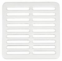 ZURN Grate: Cast Iron, 9 1/2 in Overall Wd, 1 1/4 in Overall Ht, Enamel, Drop-In (MPN P1900-GRATE). Key specifications — Brand: ZURN; Finish: Enamel; Color: White; Material: Cast Iron; Connection Type: Drop-In; Grate Surface Style: Slotted; Product Type: Grate.