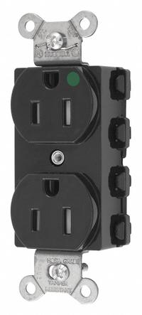 HUBBELL Receptacle: Hospital Grade Fed. Spec., Duplex, 5-15R, Black, 125V AC, 15 A, 2 Pole / 3 Wire (MPN SNAP8200BKTRA)