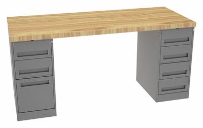 TENNSCO Workbench: Fixed Ht, Butcher Block, 72 in x 30 in, 3,600 lb Overall Load Capacity - Dual Pedestal Workbenches