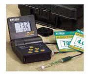 EXTECH pH Meter Kit: Millivolt/pH/Temp, pH Electrode, 9V Battery/Carrying Case/Neck Strap, ±0.02 pH (MPN OYSTER-15). Key specifications — pH Accuracy: ±0.02 pH; Temp Compensation: Automatic; Measurement Components Included: pH Electrode; Reagents and Solutions Included: Buffer Solutions pH 4 and 7; Test Parameters: Millivolt; Other Accessories Included: 9V Battery; Manufacturer Part Number: OYSTER-15.