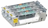 BUSSMANN Fuse Block: Open Block Design, 3 Pole, 600 V AC, Box Lug, Non-Indicating (MPN HM60100-3CR). Key specifications — attr233046: BUSSMANN.
