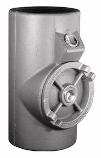 Sealing Fitting - Vertical and Horizontal: Aluminum, 3 1/2 in Trade Size, Female (MPN EYF-350AL). Key specifications — Brand: APPLETON ELECTRIC; Finish: Powder Coated; Connection Type: Threaded; Thread Gender: Female; Ends - Hazardous Fittings: 3-1/2 in FNPT x 3-1/2 in FNPT; Material: Aluminum; Hazardous Location Rating: Class III; Thread Type: NPT.