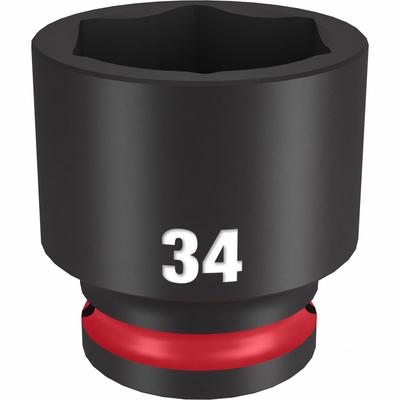 MILWAUKEE Standard Impact Socket: 1/2 in Drive Size, Metric, 34 mm Socket Size, 6-Point - 1/2" Drive Impact Sockets