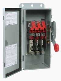 EATON Safety Switch: Fusible, 30 A, Three Phase, 600V AC, Galvanized Steel, Indoor/Outdoor (MPN DH361FRK). Key specifications — Brand: EATON.