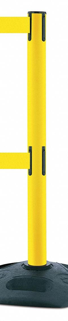 TENSABARRIER Barrier Post with Belt: Yellow, No Pattern, No Legend, 7 1/2 ft Belt Lg, Yellow (MPN 886T2-35-STD-NO-Y5X-C). Key specifications — Base Material: Rubber; Belt Color: Yellow; Brand: TENSABARRIER; Post Material: Plastic; Post Color: Yellow; Message: No Legend.
