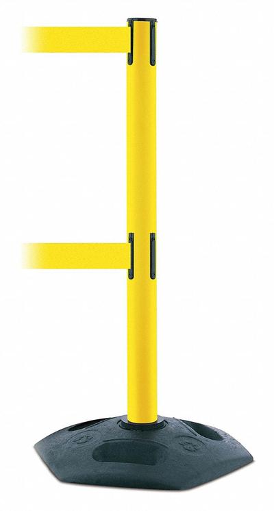 TENSABARRIER Barrier Post with Belt: Yellow, No Pattern, No Legend, 7 1/2 ft Belt Lg - Solid-Color Retractable Belt Post Barriers