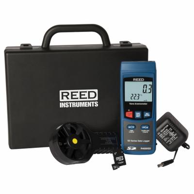 REED INSTRUMENTS Anemometer: 40 fpm Air Velocity Resolution, Air Velocity/Temp - Rotating Vane Air Velocity Meters