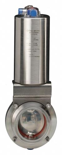 VNE Pneumatic Butterfly Valve: 145 psi Actuator Air Pressure - Max, Air to Spring, 1 in Pipe Size (MPN 51C1.0AV/VBAC-XX). Key specifications — Average Surface Roughness (Ra): 32; Brand: VNE; Pilot Solenoid Voltage: Not Included.