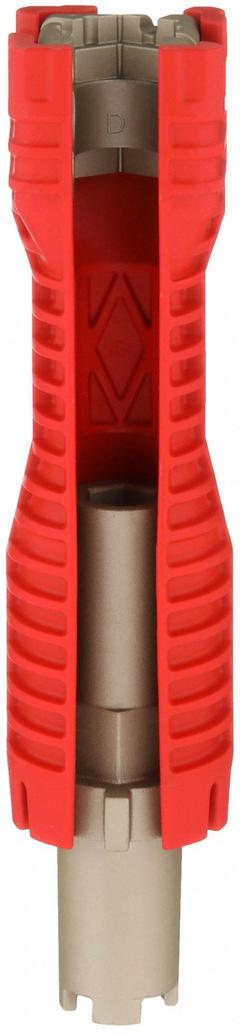 RIDGID Faucet and Sink Tool: Aluminum/Nylon, 14 in Handle Lg, 6 1/2 in, Bar Handle, (2) Inserts, Adj (MPN 57003). Key specifications — attr326397: 1 in; attr524928: Aluminum; attr542334: Adjustable; attr522391: Faucet and Sink Tool; attr542336: Bar Handle, (2) Inserts; attr326393: 6-1/2 in; attr326150: RIDGID; attr542335: Sprayers and Ball Cocks, Shut-Off Valve Attachment, Strainer Basket Attachment.