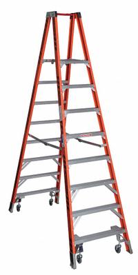 WERNER Twin Platform Stepladder: 8 ft Ladder Size, Fiberglass, 300 lb Load Capacity, 61 lb Wt (MPN PT7408-4C). Key specifications — Brand: WERNER; Included Features: Casters.