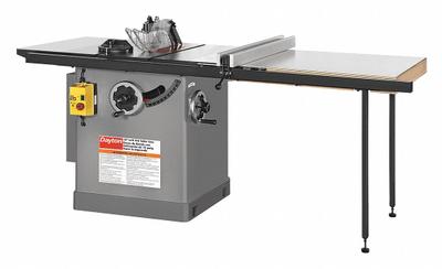 Dayton Table Saw: 240 V AC Volt, 16 A Current, 10 in Blade Dia. - Standard Cabinet Table Saws