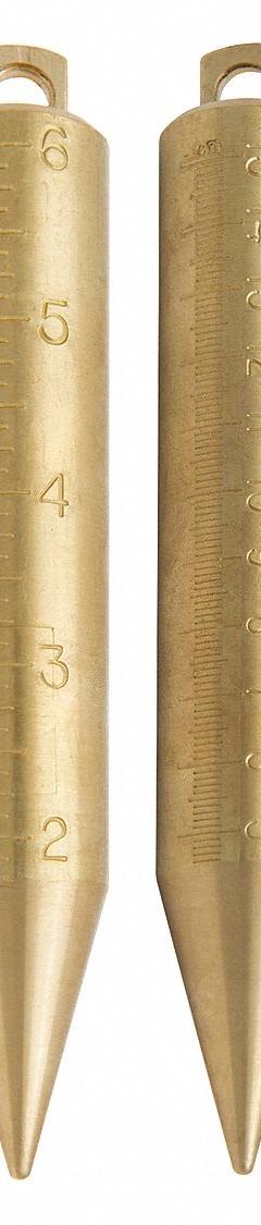 US TAPE Plumb Bob: Round, Brass, Brass, 6 in Overall Ht, 20 oz Wt, mm, Bottom to Top, Metric/SAE (MPN 58888). Key specifications — attr944092: Brass; attr944093: Brass; attr944094: mm; attr944096: Round; attr940496: Cylindrical Body; attr940498: US TAPE; attr940490: Metric/SAE; attr940487: Innage.