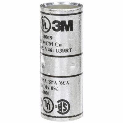 3M Open Barrel Splices: 750 kcmil Wire Size, Black Code, 3.38 in, Copper Barrel - Crimped Butt Splice Compression Connectors