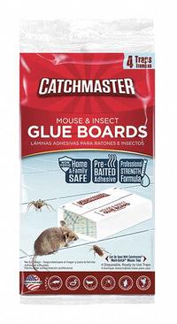 CATCHMASTER Glue Trap: For Use On Crawling Insects, Bait Board Trap, Indoor Use, 4 PK (MPN 18-72). Key specifications — Brand: CATCHMASTER; Indoor/Outdoor Use: Indoor; Insect Group: Crawling; Targeted Insects: Crickets; Trap Style: Bait Board.