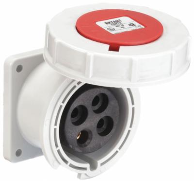 BRYANT Pin and Sleeve Receptacle: Red, 125/250/480V AC, Three Phase, 30 A, 3 Pole - Watertight Receptacles
