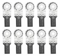 FEIN Oscillating Tool Blade: 3/4 in Blade Wd, 3 13/16 in Overall Lg, Bi-Metal, 10 Pieces, 10 PK (MPN 63502183290). Key specifications — attr1097473: Drywall; attr1097476: FEIN; attr1097456: Plunge Cutting.