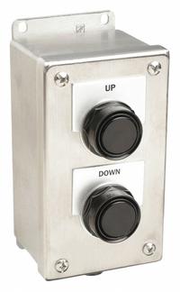 SIEMENS Control Station: (2) Flush Push Buttons, 0 Pilot Lights, 2NO/2NC, Up/Down, (2) Push Buttons (MPN 52C223S). Key specifications — Brand: SIEMENS; Operator Legend: Up/Down; Operator Color: (2) Black; Operator Configuration: (2) Flush Push Buttons; Operator Configuration Type: (2) Push Buttons.