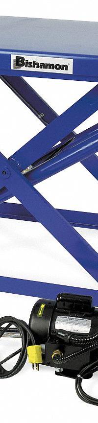 BISHAMON Scissor Lift Table: Electric, 550 lb Load Capacity, 30 in Max Lifting Ht, 40 in Platform Lg (MPN LX-25L). Key specifications — attr925632: BISHAMON; attr925651: 115V AC; attr925643: Hydraulic.