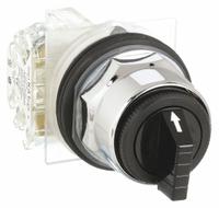 SCHNEIDER Selector Switch: 30 mm Panel Mounting Size, 3 Positions, Short Lever, 1NC/1NO, Metallic (MPN 9001KS43BH13). Key specifications — AC Contact Rating: 1.5 A @ 480 V; Action: Maintained/Maintained/Maintained; Cam: C; DC Contact Rating: 0.27 A @ 250 V; Hazardous Location Specification: Not Rated; Operator Head Material: Polycarbonate; Operator Head Type: Short-Handled Knob; Operator Illumination: Non-Illuminated.