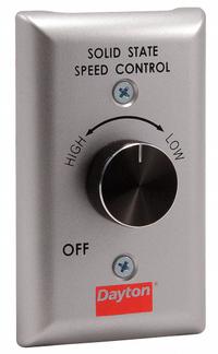 Speed Control: Dial, 1 Switches or Dials, 115V AC, Aluminum Plate, Silver Plate, 6 A (MPN 48C172). Key specifications — Brand: DAYTON; Reversible: Not Reversible; Input Voltage: 115V AC; Compatible with Series: Dayton Speed Controllable Fans; Plate Material: Aluminum.