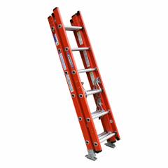 WERNER Extension Ladder: 16 ft Ladder Size, Fiberglass, 300 lb Load Capacity, 41 lb Wt, 3 Sections (MPN D6216-3). Key specifications — Color: Orange; Brand: WERNER; Included Features: Rope and Pulley; Removable Fly: Removable.